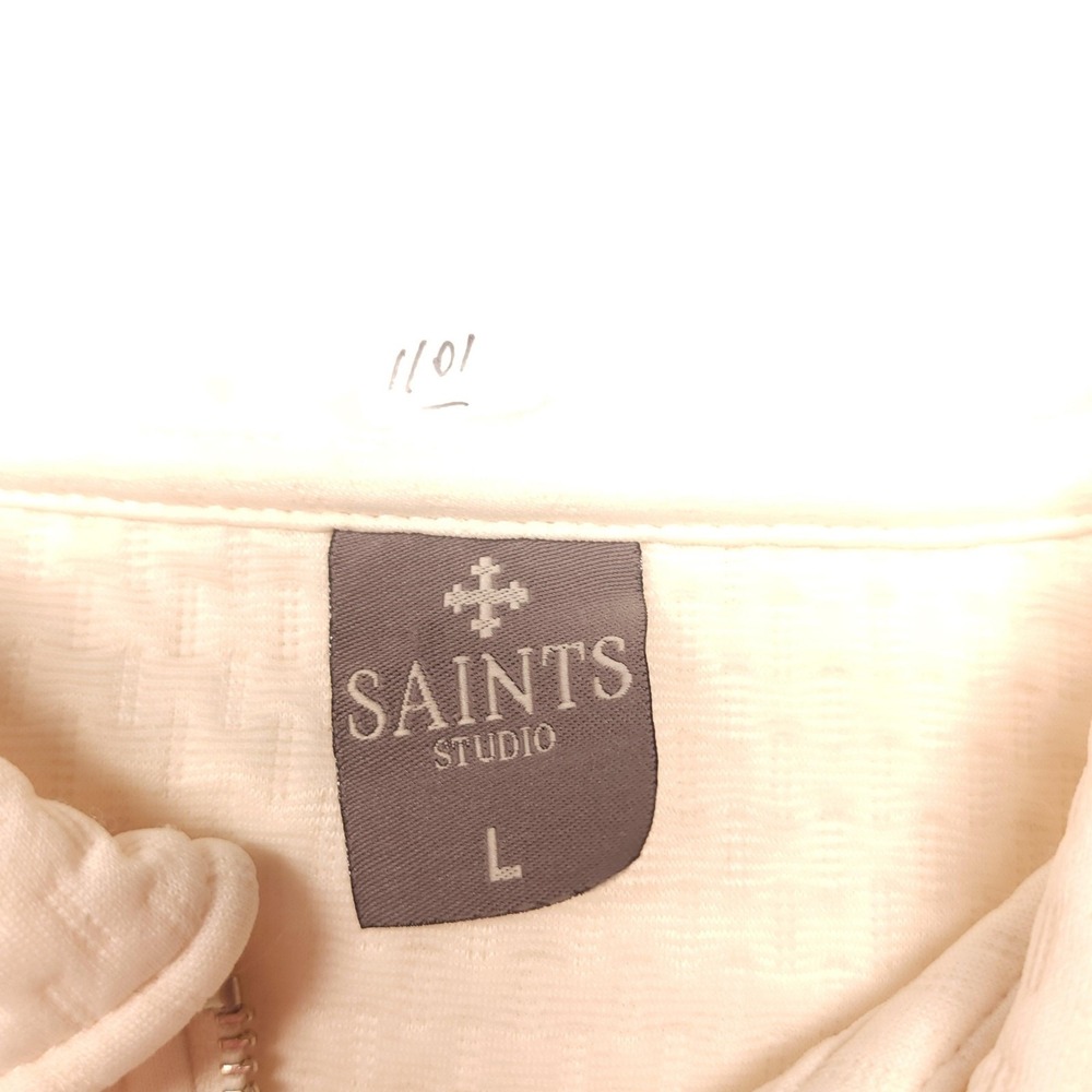 SAINTS STUDIO Polo Shirt Mens L White 1/4 Zip Textured Knit Stretch - Picture 5 of 9